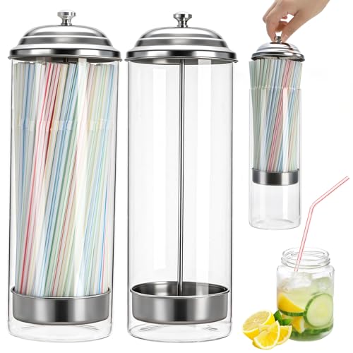 ZEAYEA 2 Pack Glass Straw Dispensers