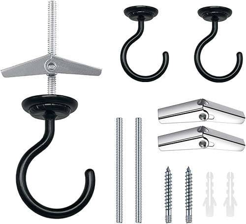 2 juegos de ganchos grandes para techo, ganchos resistentes con accesorios para colgar plantas, campanillas de viento, accesorios de luz, red