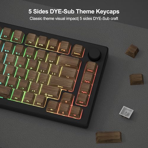 Image of dagaladoo Brown Keyboard keycaps,Double Shot PBT keycaps | Shine Through Keycaps dye-sub,Side Print,Cherry Profile keycaps for Mechanical Keyboard,Walnut Textures