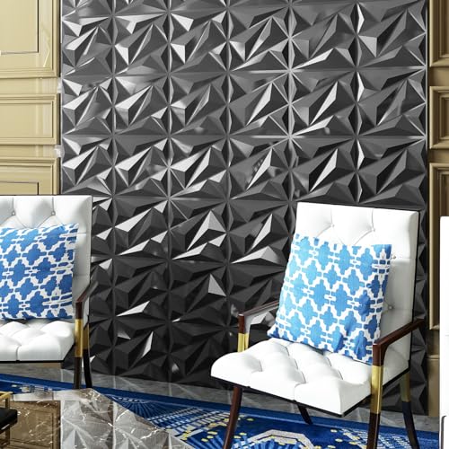 Image of Art3dwallpanels 33 Pack 3D Wall Panel Diamond for Interior Wall Decor, PVC Textured Wall Panels, 12''x12'' Cover 32.Sq.Ft. Silver