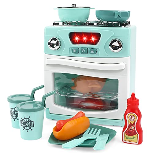 deAO "My First Kitchen" Set Kinderspielzeug Kinder Elektroofen und Kochfeld mit Lichtern Perfektes Küchenset für Ihre Kinder Kinder 10-teiliges Set Zubehör - Küchen-Essens-Spielzeug zum Spielen
