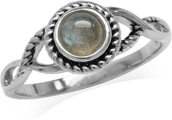 Silvershake 5MM Round Shape Cabochon Stone 925 Sterling Silver Minimalist Modern Wavy Ring Jewelry for Women