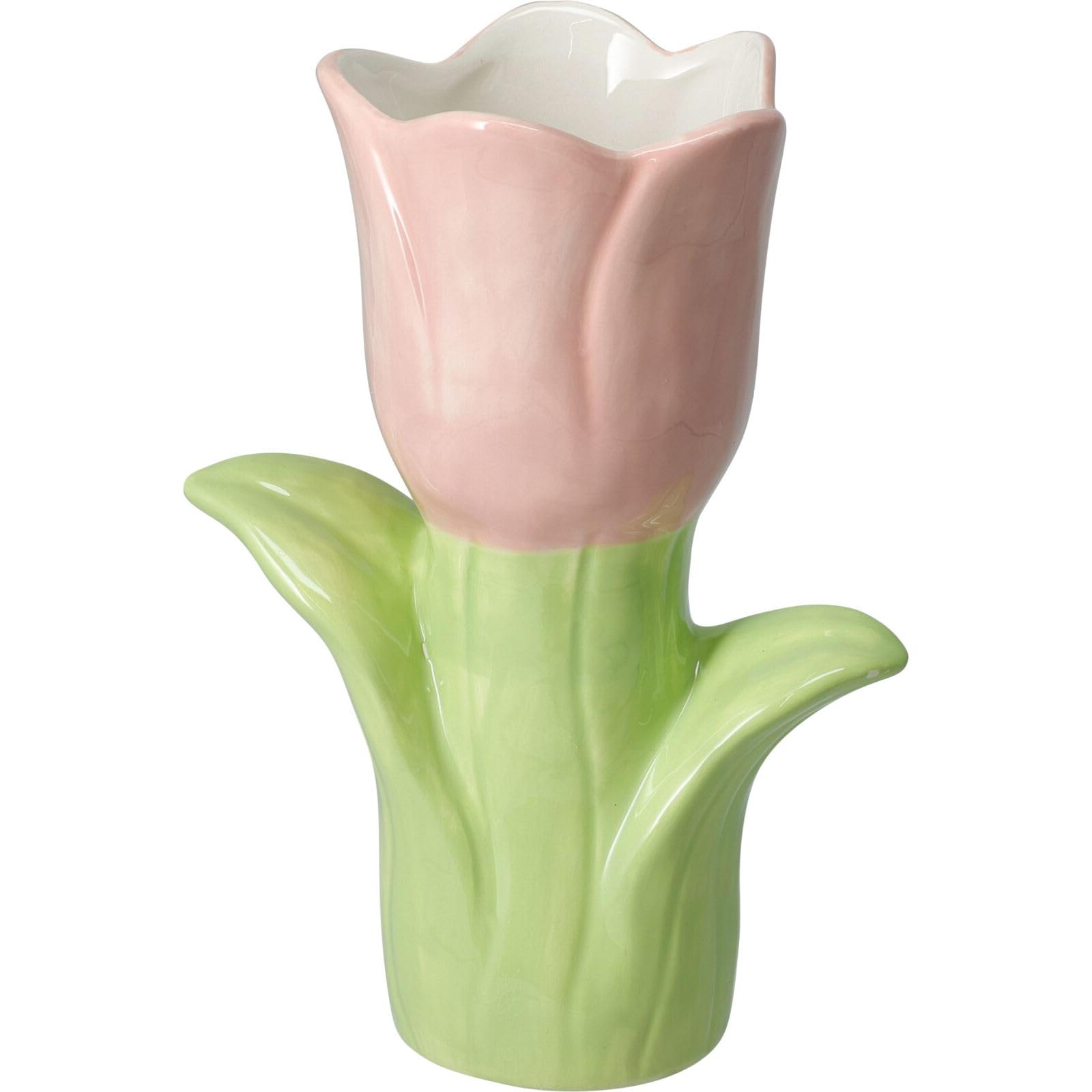 Pink Tulip Shaped Vase, 22cm 3D Ceramic Decorative Floral Flower Vase for Fresh or Artificial Flowers
