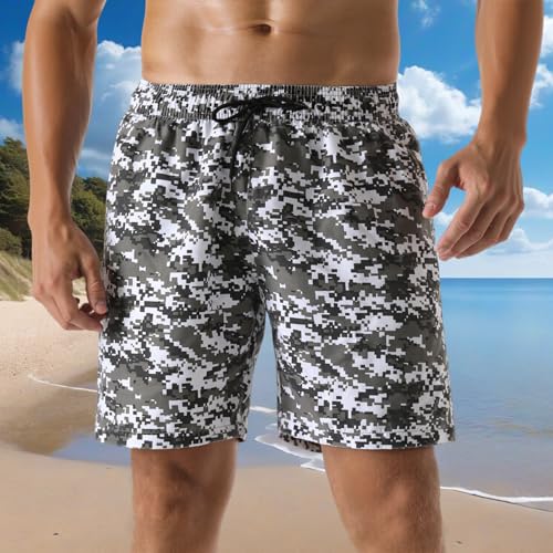 Men's Swim Trunks Camo Relaxed Fit Soft Washed Drawstring Board Shorts