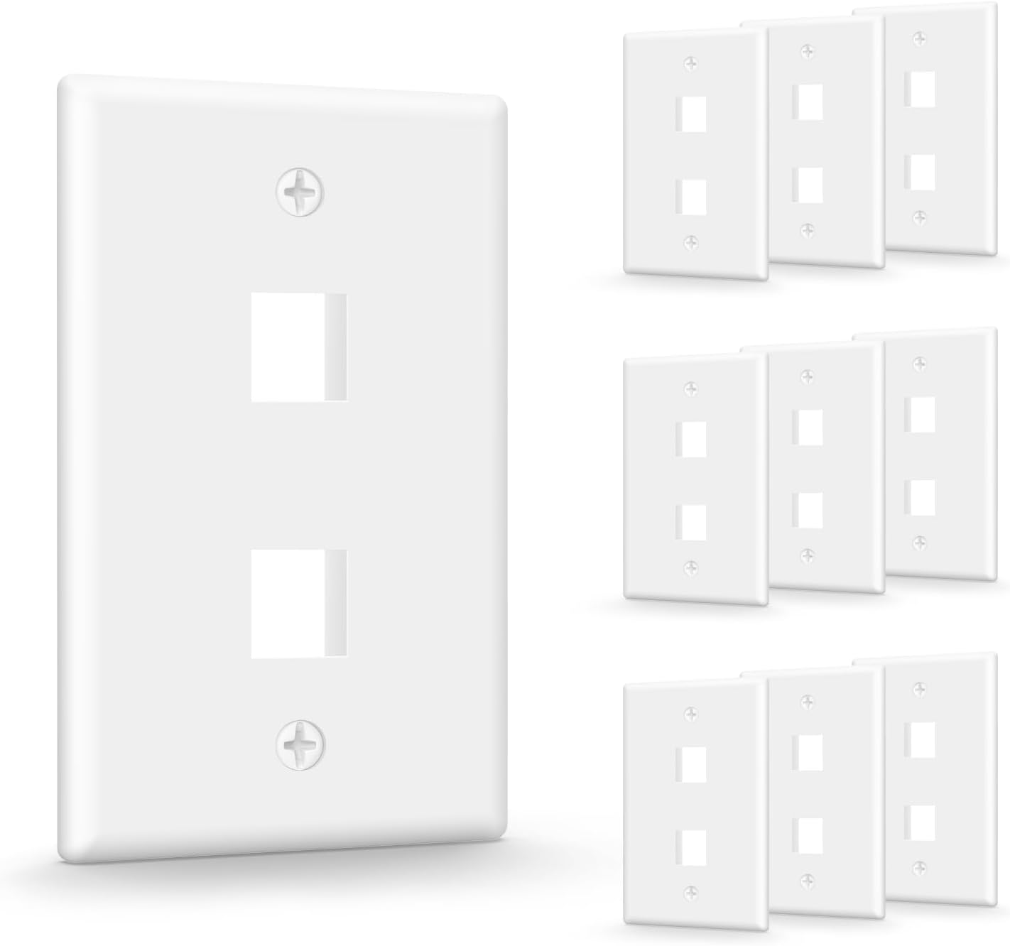 VCE 2 Port Keystone Wall Plate UL Listed (10-Pack), Single Gang Wall Plates for RJ45 Keystone Jack and Modular Inserts, White
