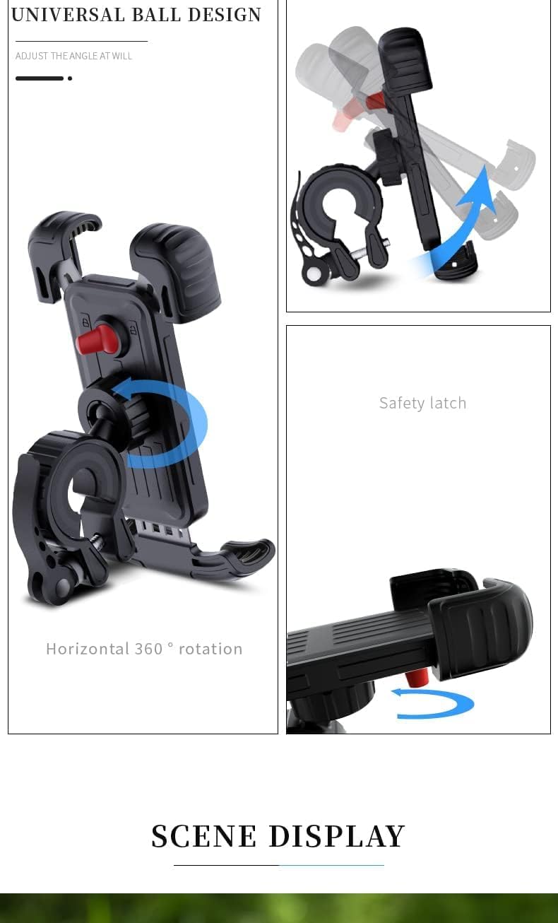 Bike Phone Holder, Motorcycle Phone Mount, Handlebar Cell Phone Clamp, Scooter Phone Clip for iPhone 16 Pro Max/Plus, 15 Pro Max, S10, S20, More 4.7" to 6.8" Smartphones
