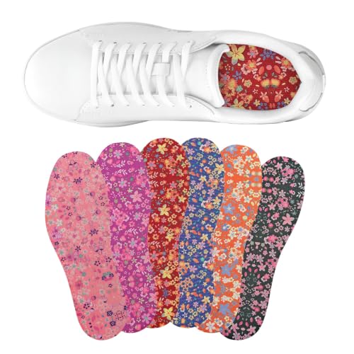 Image of 6 Pair Women No Show Socks Anti-Odor Sockless Shoe Insert Size 9-13 | Thin Shoe Insoles,Breathable,Comfort Barefoot Shoe Liner,Machine Washable,Moisture Control,Cute,Everyday Insole,Floral Print