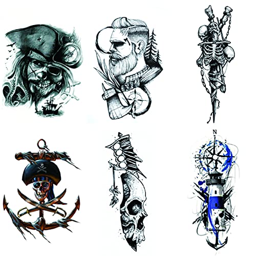 Wyuen 24 Sheets Abstract Temporary Tattoo Sticker Pirate Skull Tattoos Body Art Waterproof Hand Fake Stickers W20 #TOP2