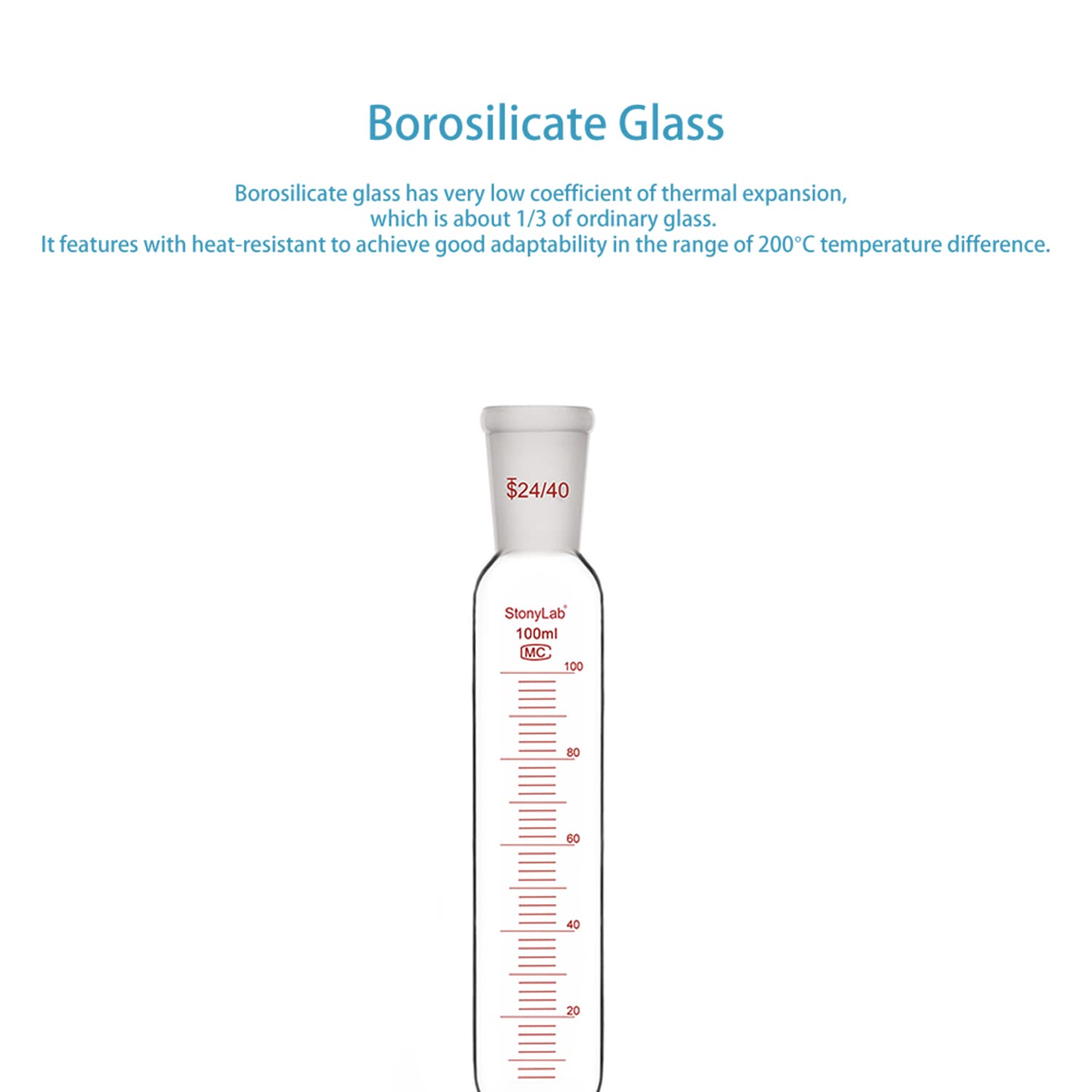 stonylab Lejek rozdzielający wyrównujący ciśnienie 100 ml, szkło borokrzemowe, złącze 24/40, kurek odcinający PTFE, lejek laboratoryjny do dozowania cieczy i odczynników