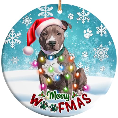 Sportyzen Pitbull Christmas Ornament 2026 Merry Woofmas Rescue Dog Gift