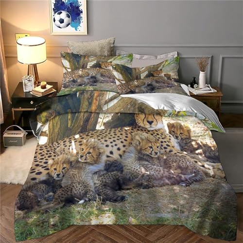 Housse de couette guépard 140x200cm pour fille parure de lit microfibre 3D animaux