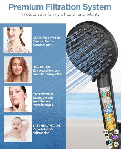 Image of MakeFit Filtered Shower Head with Handheld-10 Modes High Pressure Showerhead with Built-in Power Wash,Long 71-inch Hose & Adjustable Bracket, Water Softener Filter Beads for Hard Water-Remove Chlorine