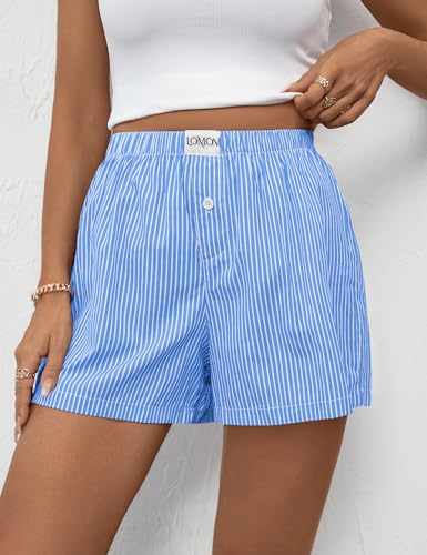 Image of LOMON Boxer Shorts for Women Summer Gingham Pajamas 2026 Lounge Sleep Pj Plaid Shorts Y2K Beach Bottoms with Pockets