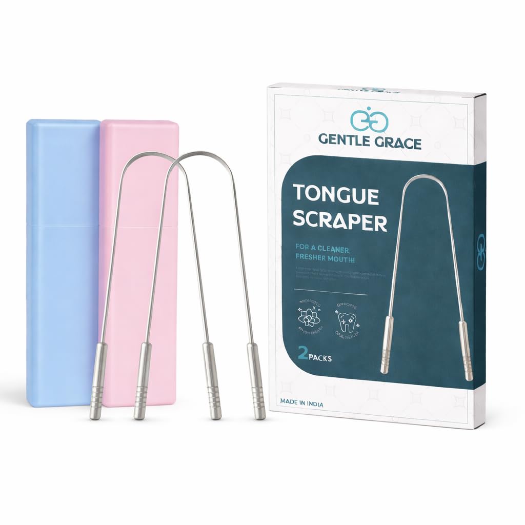 2 Pack Stainless Steel Tongue Scraper with Travel Cases 304 Metal Tongue Cleaner for Bad Breath Oral Care