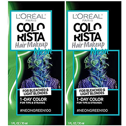 Loreal, Colorista, Hair Makeup, Temporary, Hair Color, Neon Green, #100, 1 FL oz ea, 2 pack