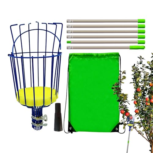 Poste de recogida de frutas con cesta telescópica, recogedor de frutas, poste de recogida de frutas, poste de recolector de frutas inoxidable para aguacate, limón, pera y mango