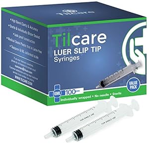 10ml Syringe Without Needle Luer Slip 100 Pack by Tilcare – Sterile Plastic Medicine Droppers for Children, Pets or Adults – Latex-Free Oral Medication Dispenser – Syringes for Glue and Epoxy