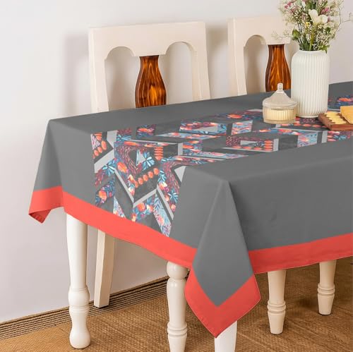 Image of Casableu Matheran Red Table Cloth for 6 Seater Dining Table | 60x72 Inch Rectangular Table Cover with Solid Border | Dust-Proof, Washable Fabric | Decorative Dining Table Cover for Home