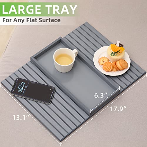 GEHE Natürlicher Bambus Sofa-Armlehnentablett, Flexibler und Faltbarer Couchtisch Mit Rutschfester Oberfläche für Snacks, Telefon, Fernbedienung, Tassen - Grau
