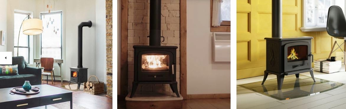 KRATKI Stufa a legna in ghisa KOZA K7 5kW Ø130mm - riscaldamento efficiente gamma di potenza 3-8kW, Stufa in ghisa ECO-DESIGN Stufe Classe di efficienza energetica A con Guanti termoresistenti inclusi