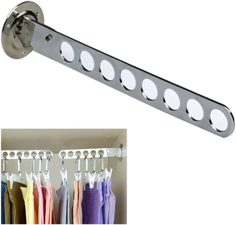 Folding Wall Mounted Clothes Hanger Rack Clothes Hook Stainless Steel with Swing Arm Holder Clothing Hanging System Closet Storage Organizer Heavy Duty Drying Rack Wall Mount Hanger