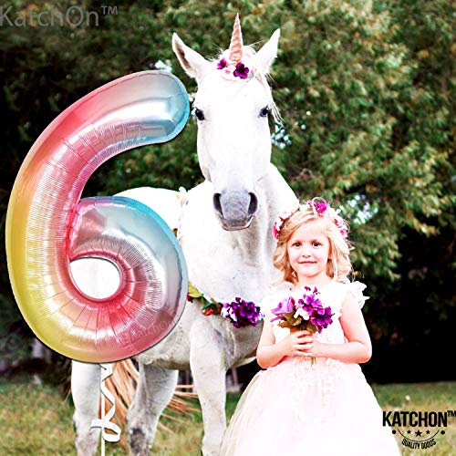 Image of Katchon, 40 Inch Rainbow Pastel Number 6 Balloon For Rainbow Birthday Decor