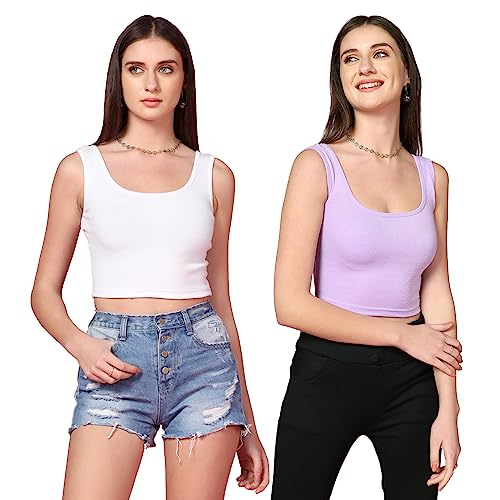 Image of TOPLOT Women's Solid Ribbed Round Neck Sleeveless Slim Fit Tank Top (5069)