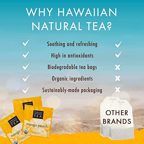 Image of Hawaiian Natural Tea Organic Mango Peach Green & Black Tea Bags, 60 Count | USDA Organic - 100% Plastic-Free - Perfect Hot or Iced - Low Caffeine - Non-GMO, Gluten-Free, Keto, Vegan, Kosher