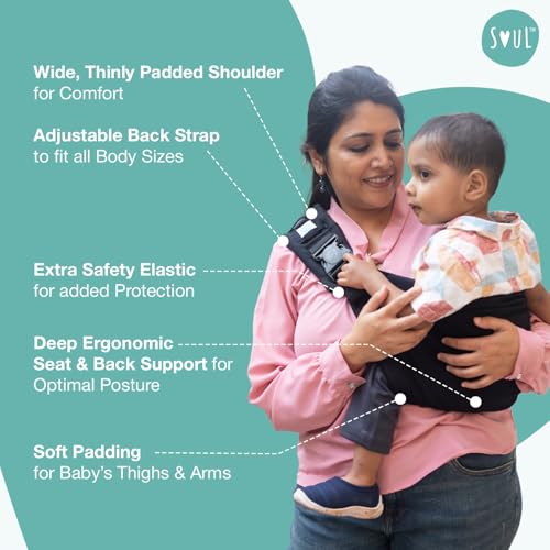 Image of SoulSlings Imbu Buckle Hip Sling Baby Carrier - 100% Cotton - Black | Baby Toddler Carrier | Lightweight Sling Baby Carrier for Babies & Toddlers | Adjustable for 6-30 Months (Upto 20kg)