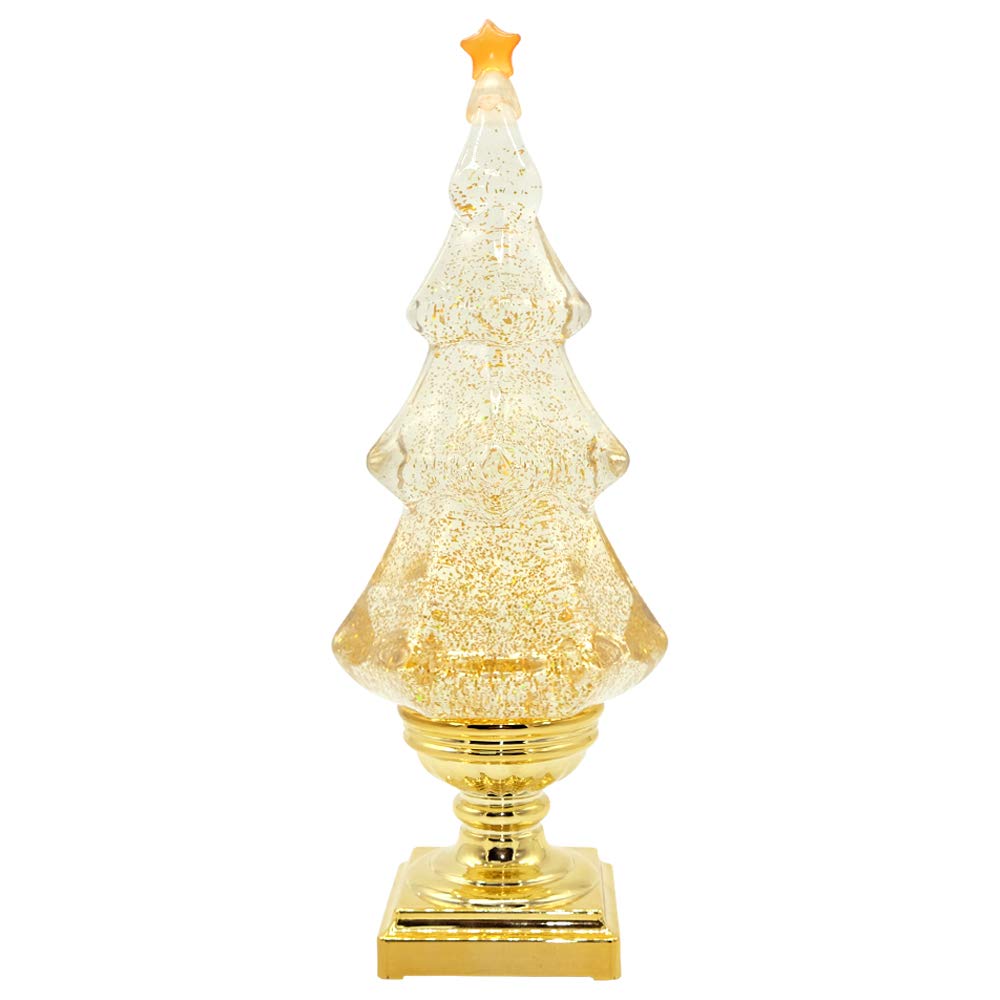 Eldnacele Boule à neige musicale lumineuse en acrylique transparent avec ligne USB et minuterie de 6 heures pour décoration de la maison, piédestal doré de 35,6 cm