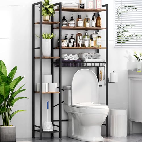 Kalrin 8-Tier Over The Toilet Storage with Side Rack, Over Toilet Storage Rack with Adjustable Shelf...