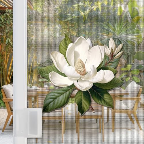 MeshMagnets 2 Pcs Flexible Screen Door Magnets | Decorative Anti-Collision Signs for People, Pets & Birds | 8” x 7.5” - Magnolia (Not Retractable)