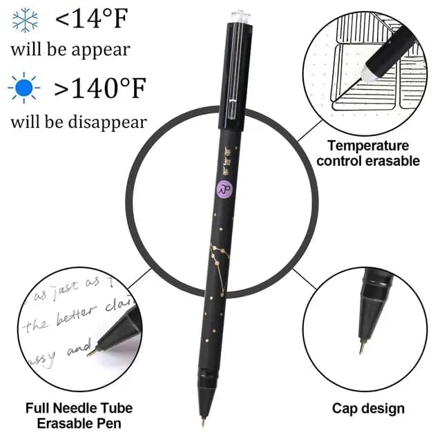 Image of UCRAVO Erasable 6PCS Galaxy Gel Pen Smooth 0.5mm Fine Tip with Magic Eraser for School, Office, Students, Exam, Note Taking, Refillable Erasable Rollerball Ink Pens for Writing, Drawing & Journaling