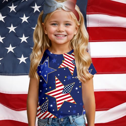 Image of YHHR 4th of July Shirts Toddler Girls Boys American Flag Shirts Kids Patriotic Independence Day Outfit 5-12 Years