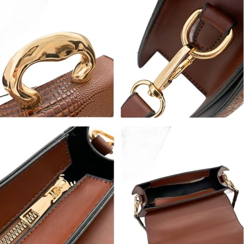 Image of Women Vegan Leather Evening Handbag Crocodile Pattern Handle Clutch Purse Cross Body Envelope Bag