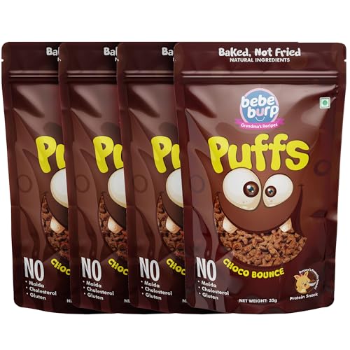 Image of BE'BE' BURP Healthy Puff Snacks| Choco Bounce|Not Fried, Baked Puffs Protein Snacks|No Maida & Gluten-Free|Travel-Friendly|35Gms Each (Pack Of 4)