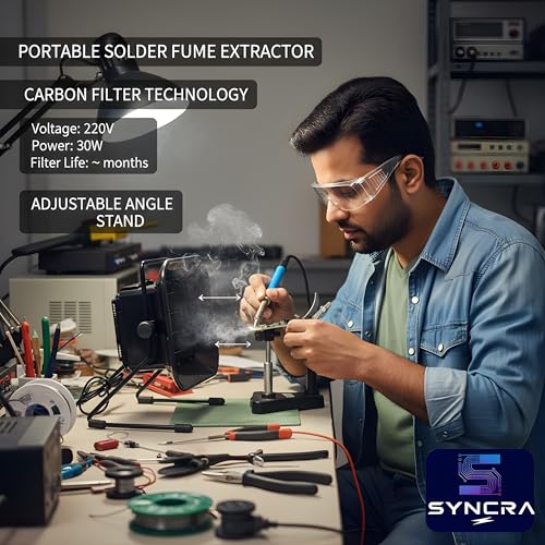Image of Syncra 493 Solder Fume Extractor Bench Top Smoke Absorber with Activated Carbon Filter for Electronics Repair Soldering Station Home Industrial Use