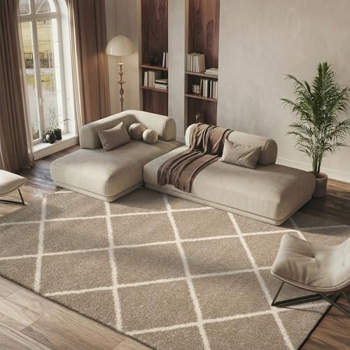 Tapete decorativo rectangular 8x10 beige e ivory miniatura 1