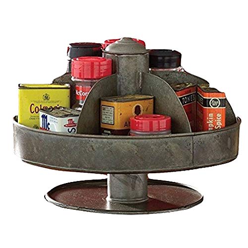 Benjara Gray Galvanized Lazy Susan Organizer with Pockets