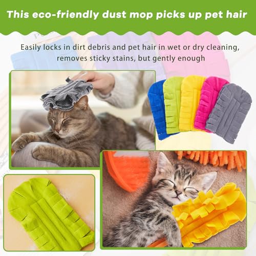 Image of Zubebe 6 Pcs Reusable Duster Refills Fleece,Bright Color | Soft Polyester Fiber Flat Duster Refill Multi Surface Washable Cleaning Pad Tools for Home, Blinds, Car, Pet, Furniture, Fans