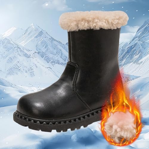 Leather Fuzzy Snow Boots For Girls Kids Toddler Childrens Lightweight Fashion 𝐖aterproof Shoes Comfy Ski Non Slip Shoes3