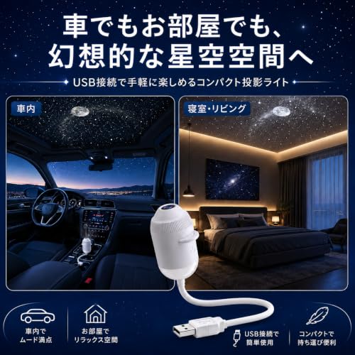 GOULAC【2026新登場・2WAY】星空ライト USB星空プロジェクションライト ナイトライト スライド付き ギャラクシープロジェクター スタープロジェクター プラネタリウム 投影ライト 角度調整 明るさ調整 ワンタッチ操作 家庭用 車内用 天井 壁 寝室 リビング 子供部屋 雰囲気照明 小型 ポータブル 癒しグッズ 誕生日 ギフト プレゼント 日本語説明書付き (本体+24種類投影フィルム)
