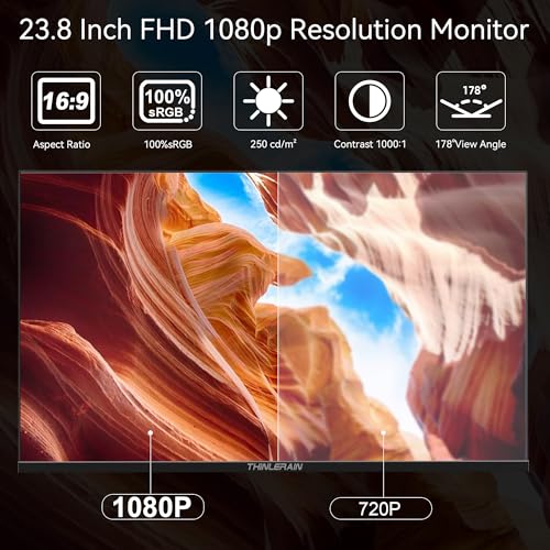 Image of 23.8 inch Computer Monitor 1920x1080 Vertical PC Monitor with HDMI VGA AV BNC USB Ports, Multi-Function Stand, VESA, Display Frameless Build-in Speakers for Office Home