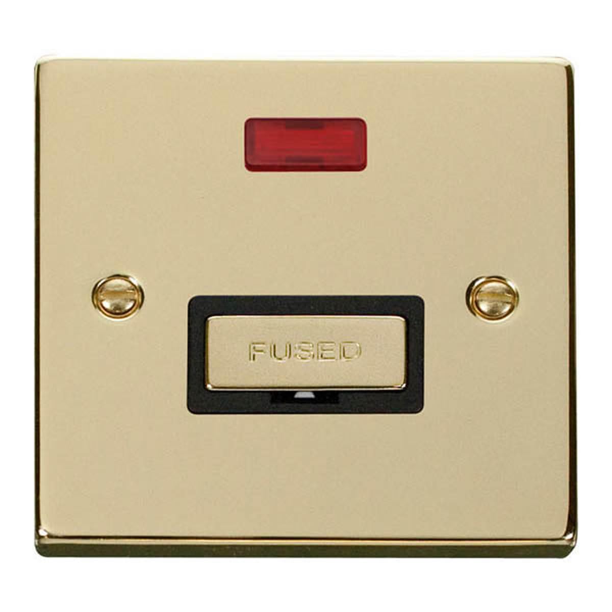 Click Polished Brass 13A Fused Ingot Connection Unit With Neon - Black Insert