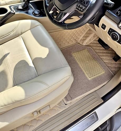 Image of Premium 7D Car Floor Mat Full Set for BMW X1 2016-2022 | Luxury Leather with Grass Mat | Double Layered Stitched | Waterproof | Washable | Custom Fit | Beige