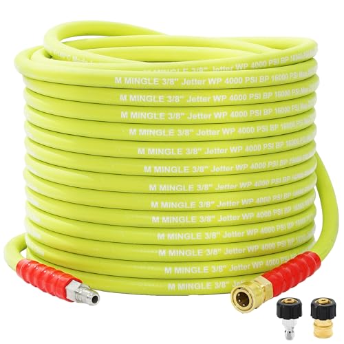 M MINGLE Pressure Washer Hose 50 FT x 3/8 - Replacement Power Wash Hose for Hot and Cold Water - High Pressure Hose with M22 14mm to 3/8 Inch Quick Connect Fittings - 4000PSI