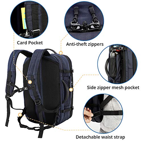 MIER Flight Carry on Backpack 40L Expandable Anti Theft 17.3”Laptop Duffel,Blue