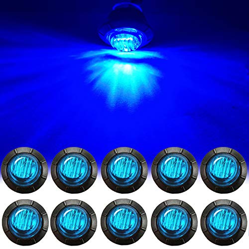 NBWDY 10Pcs 3/4In Round Blue LED Bullet Marker lights, Front Rear Side LED Marker Lights,LED Clearence Lights,LED Trailer Marker Lights for Trailer Truck RV Car Bus Van Pickup ATV Boat Caravan