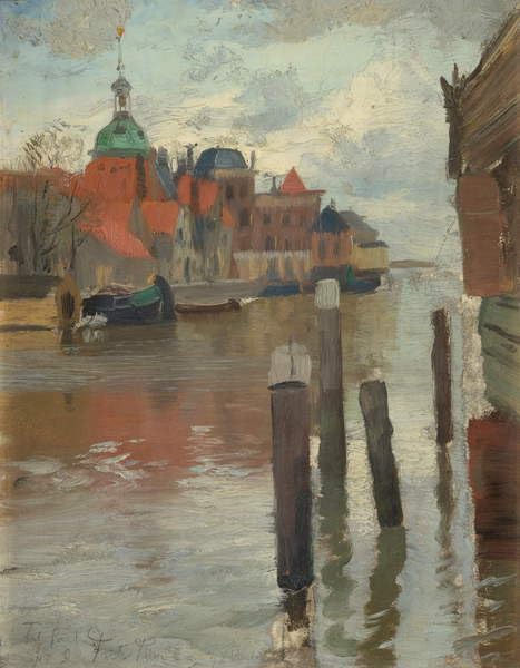 Dordrecht de Fritz Thaulow Peinture sur Toile Nordique pour Chambre