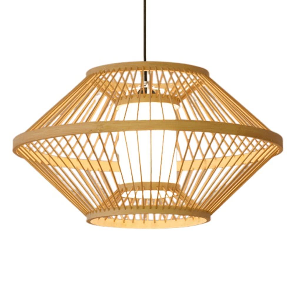 Naturalna pleciona wisząca bambusowa - stylowy żyrandol do kuchni, sypialni i jadalni (światło kolorowe, 40 cm)